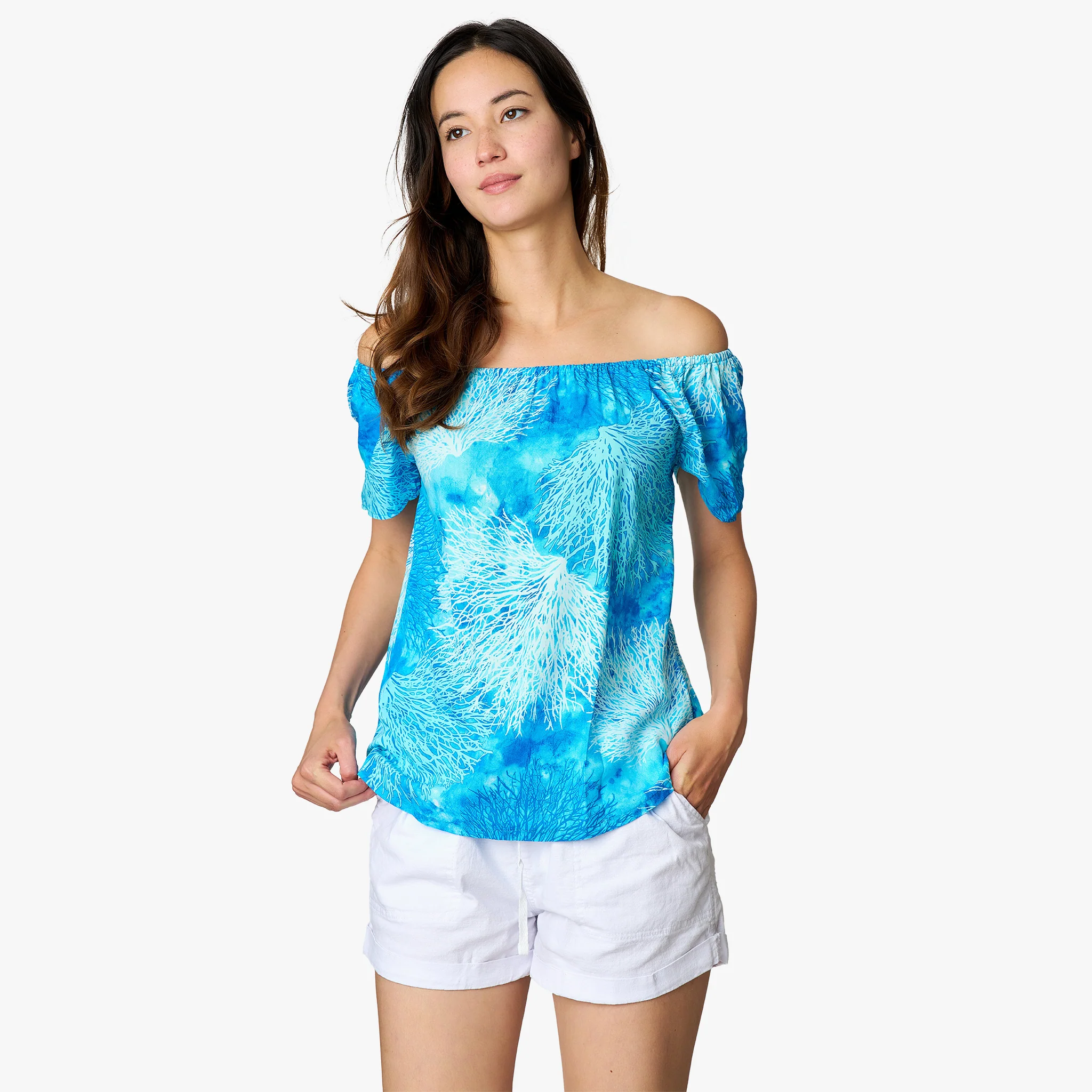 Coral Print Peasant Blouse - Image 6