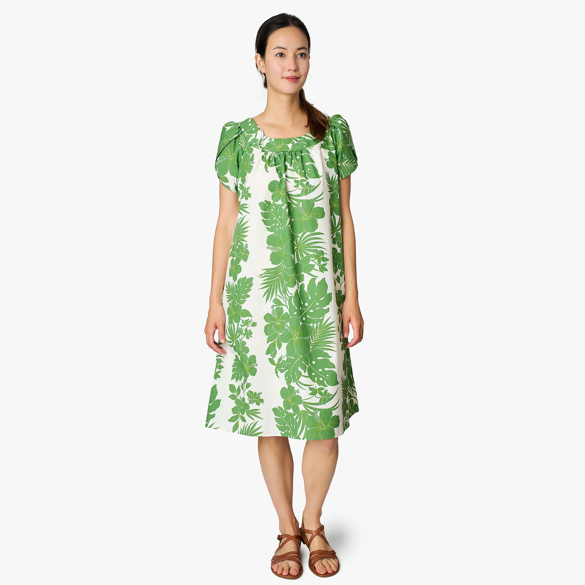 Hibiscus Palm Panel Tulip Sleeve Dress - Image 4