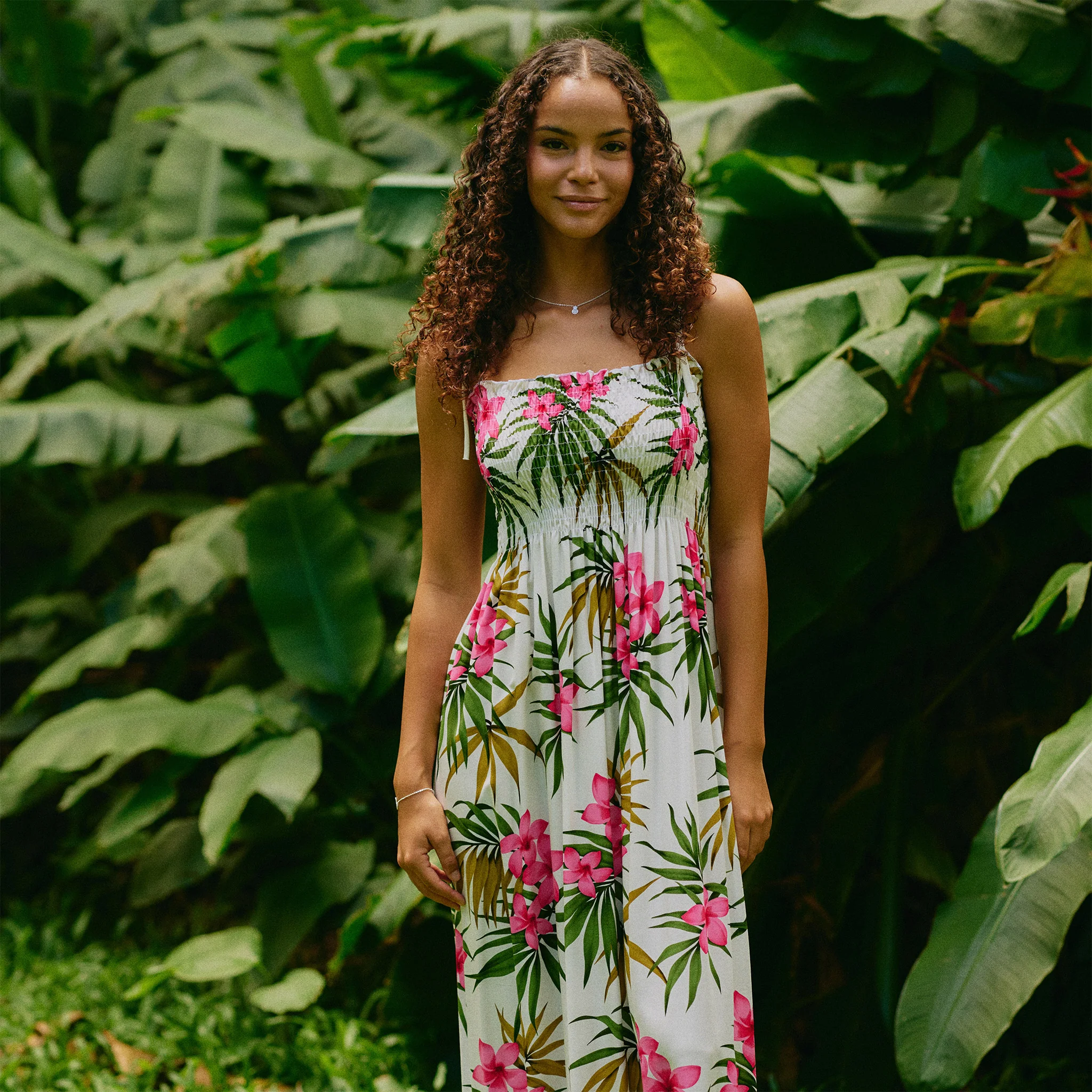 Plumeria Cluster Long Smock Dress