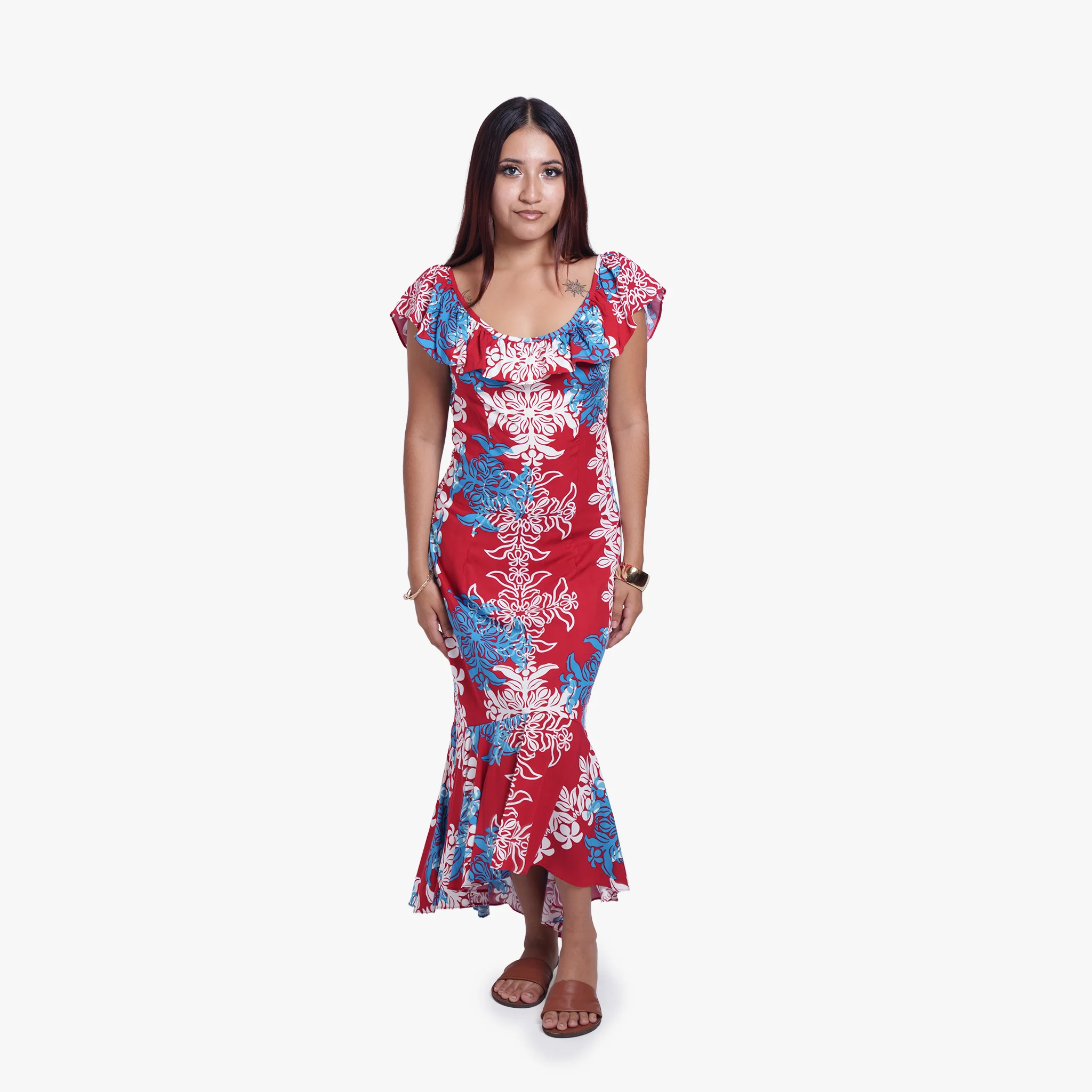 Quilt Panel Ruffle Neck Dress - Image 6