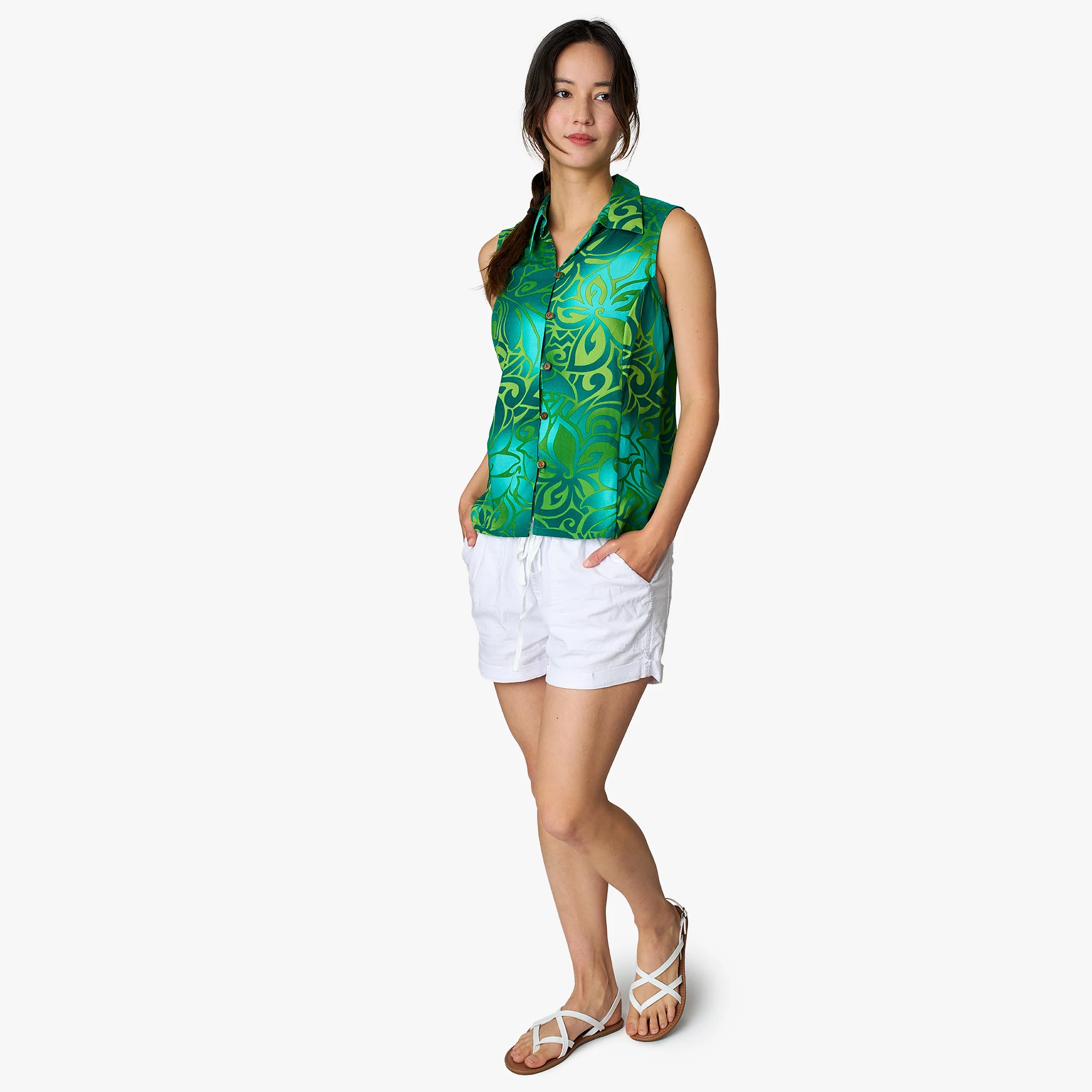 Tribal Tiare Sleeveless Camp Blouse - Image 3