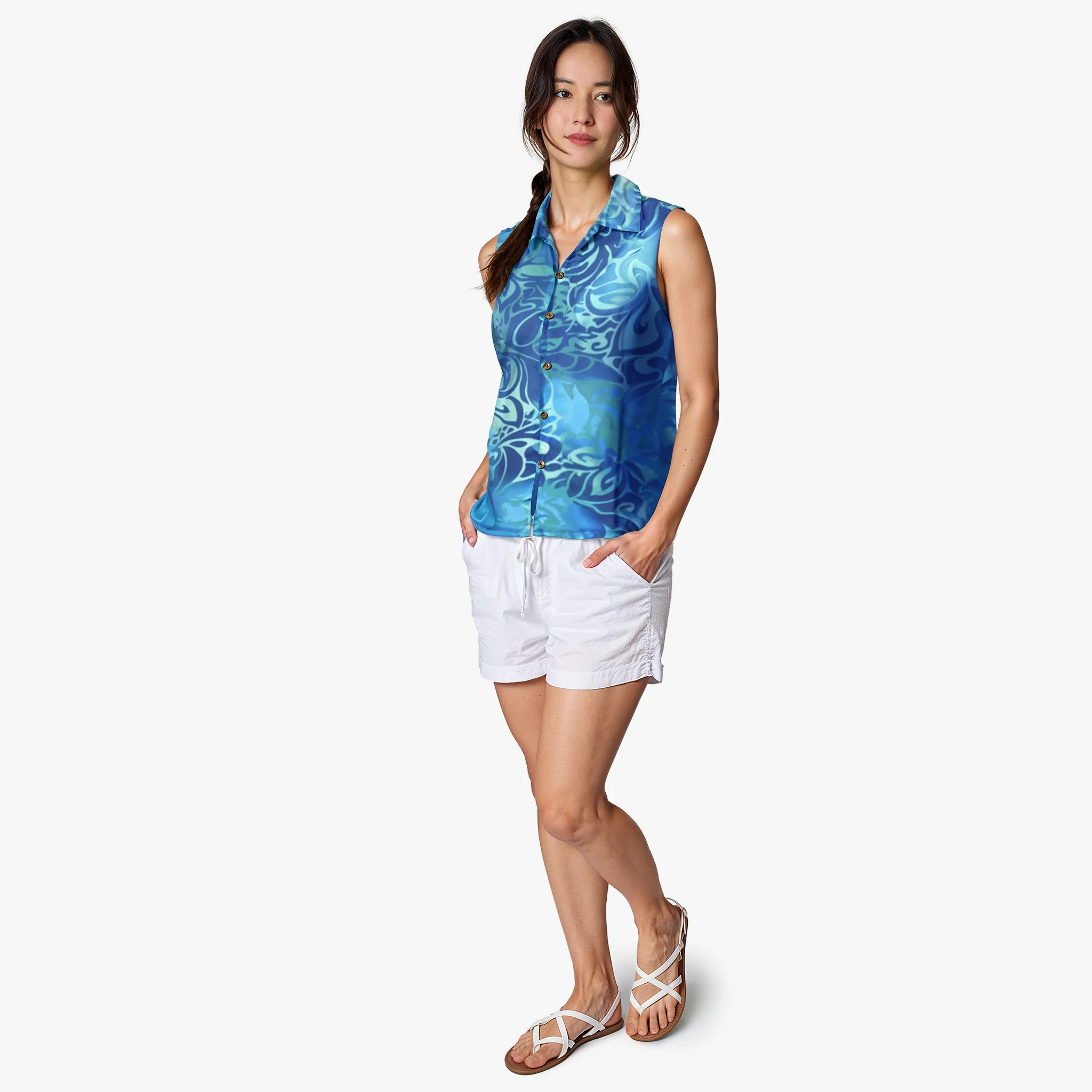 Tribal Tiare Sleeveless Camp Blouse - Image 4
