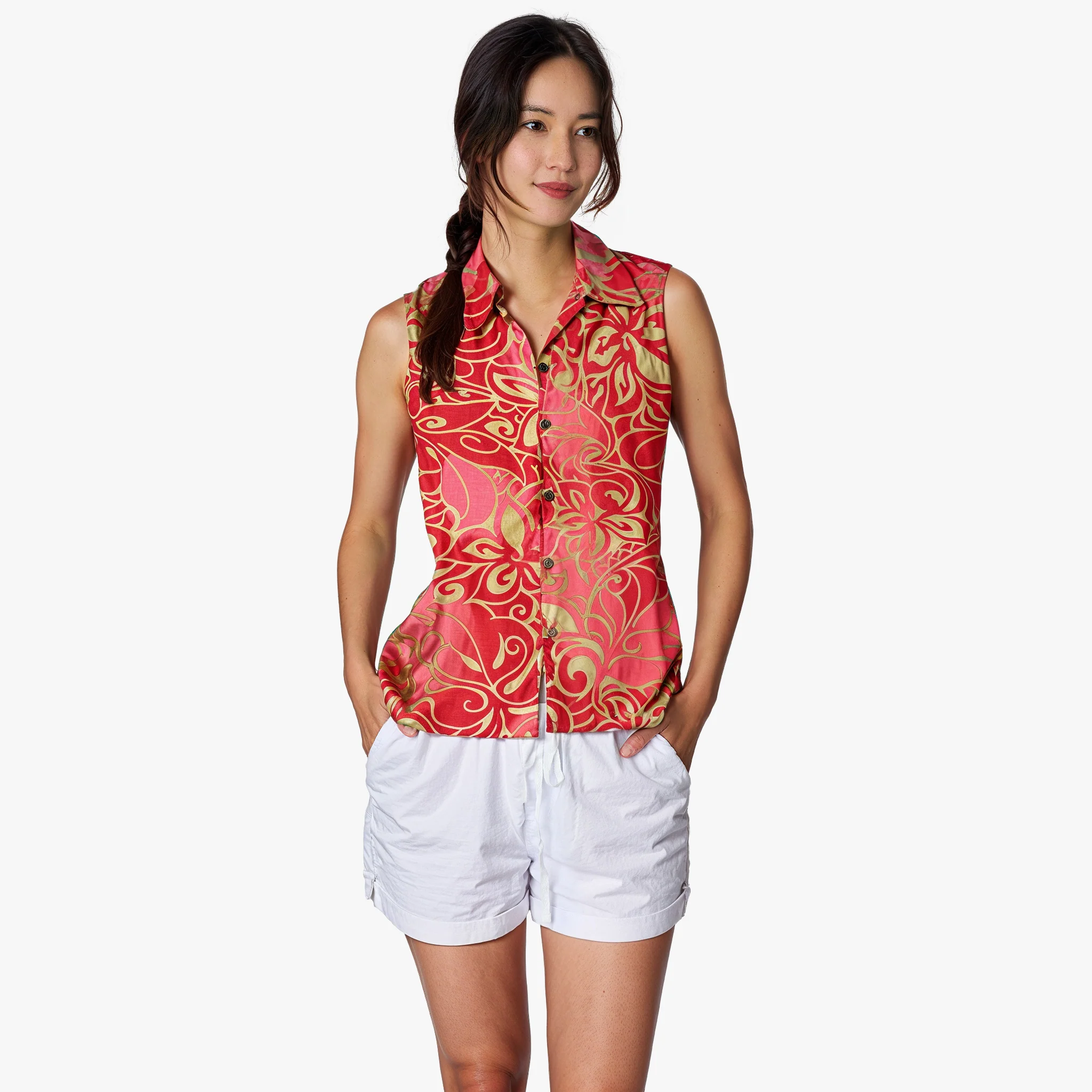 Tribal Tiare Sleeveless Camp Blouse - Image 5
